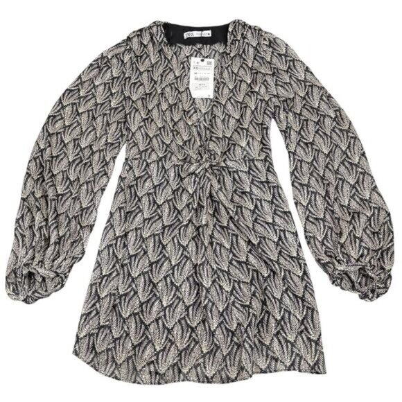 NWT ZARA Lightweight Knot Metallic Mini Dress Sz XS - Picture 5 of 9